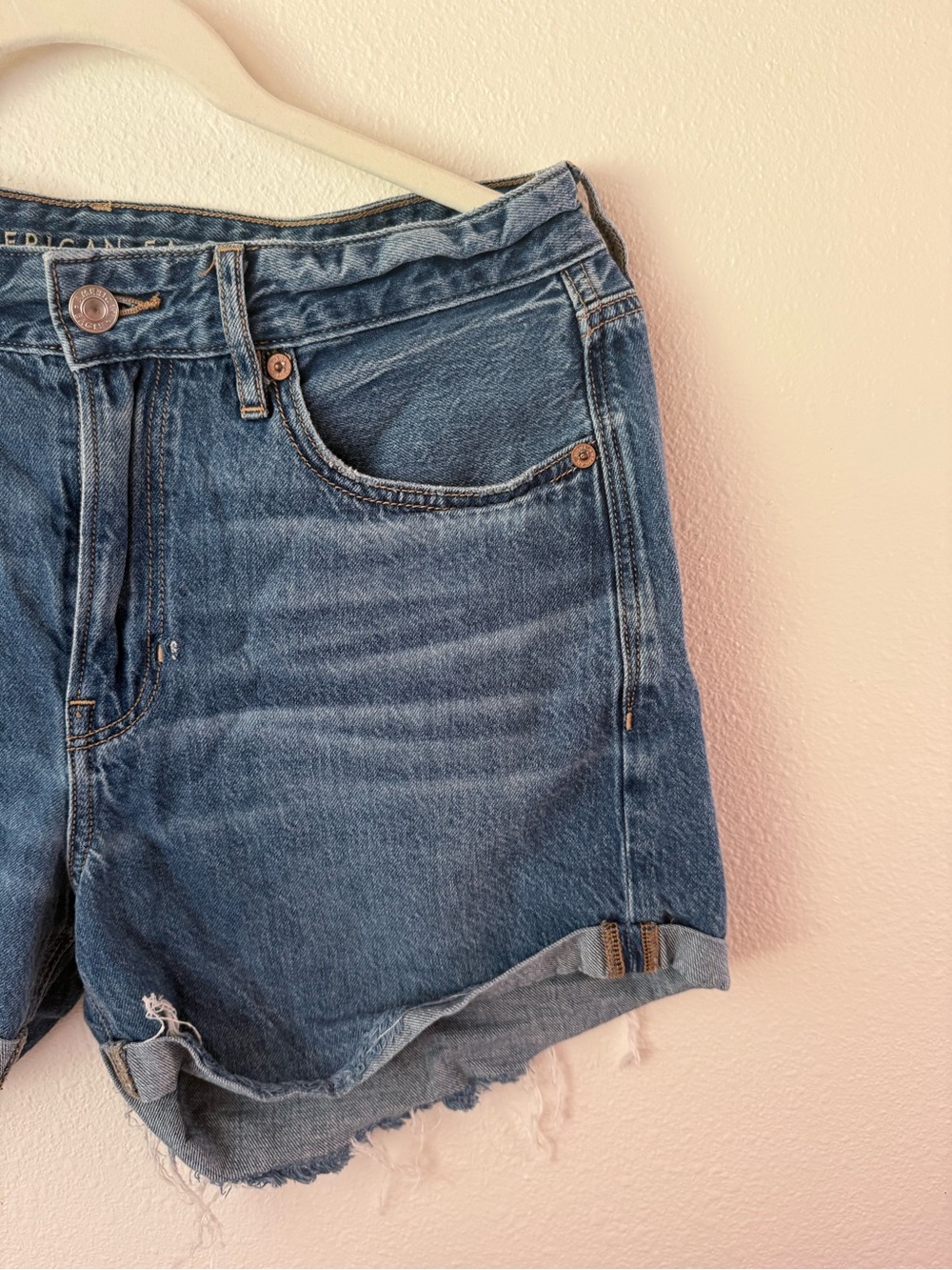 American Eagle Outfitters Blue Washed Denim High-Rise Shorts